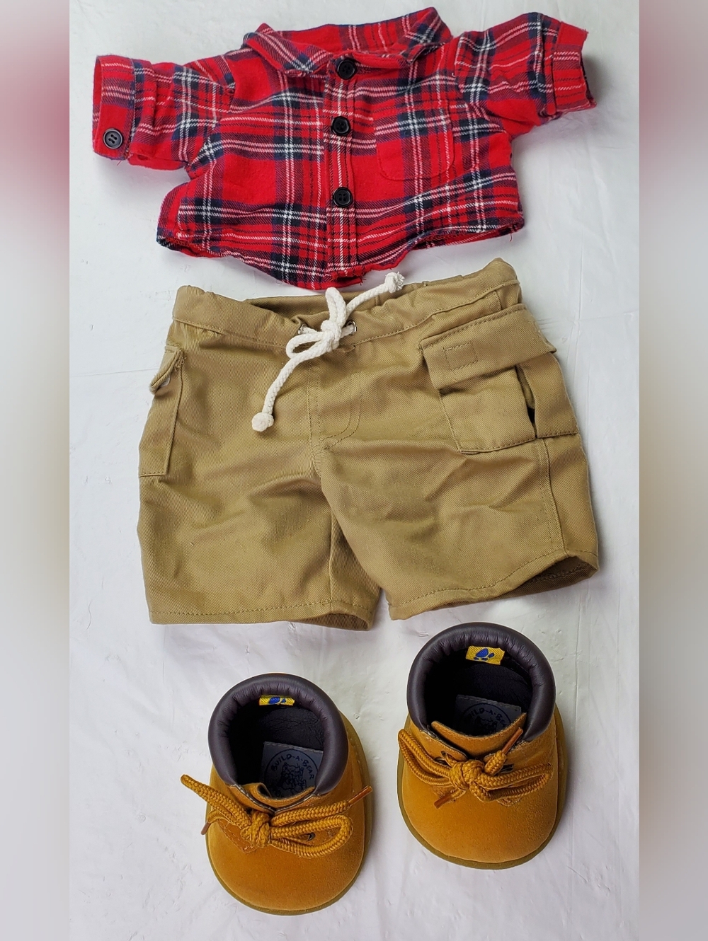 Build-A-Bear BABW VTG Flannel Lumberjack Shirt Khaki Cargo Pants Work Boots GUC
